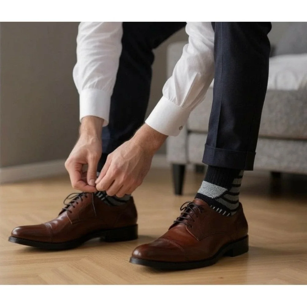 Calcetines De Hombre Con Diseño Geométrico Y Acanalado 7-10 Color‎ Negro 5 Pares